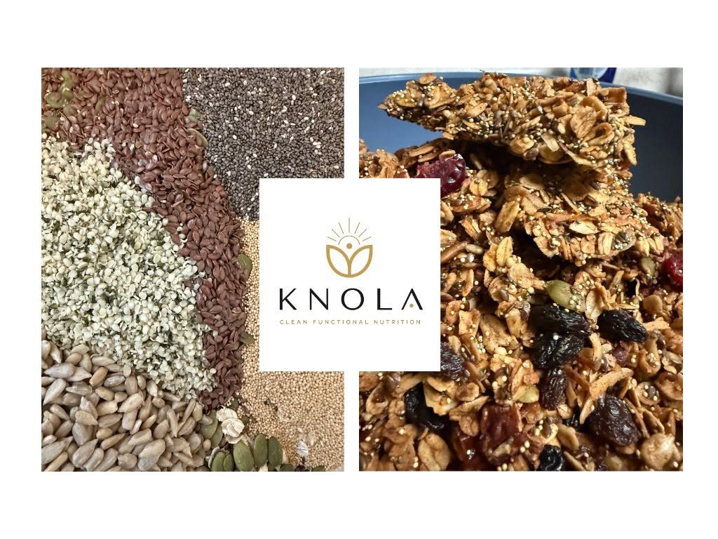 Raw seeds and a finished batch of Knola granola